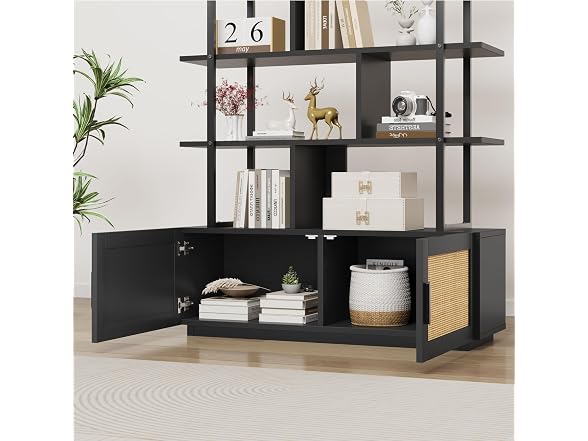 GAOMON 5-Tier Rattan Bookshelf, Black