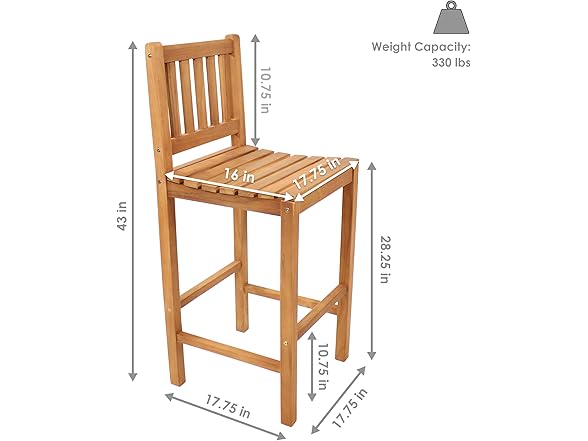 Sunnydaze Solid Teak Wood Outdoor Bar Chair