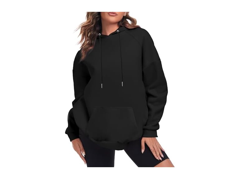 FKEEP Oversize Hoodies Women Fleece Crewneck Sweatshirt Casual Long Sleeve Pullover Tops with Pockets(Black,Small)