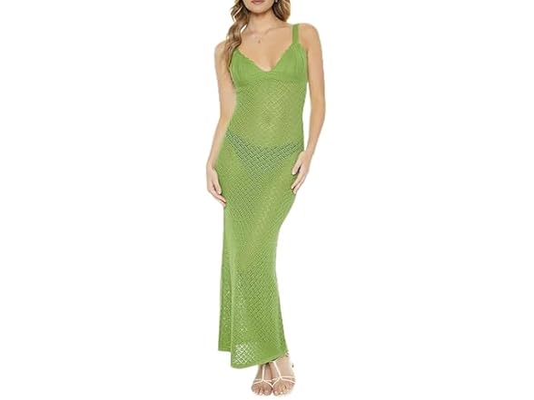 Forever 21 (XS) Sheer Crochet Maxi Herbal Dress