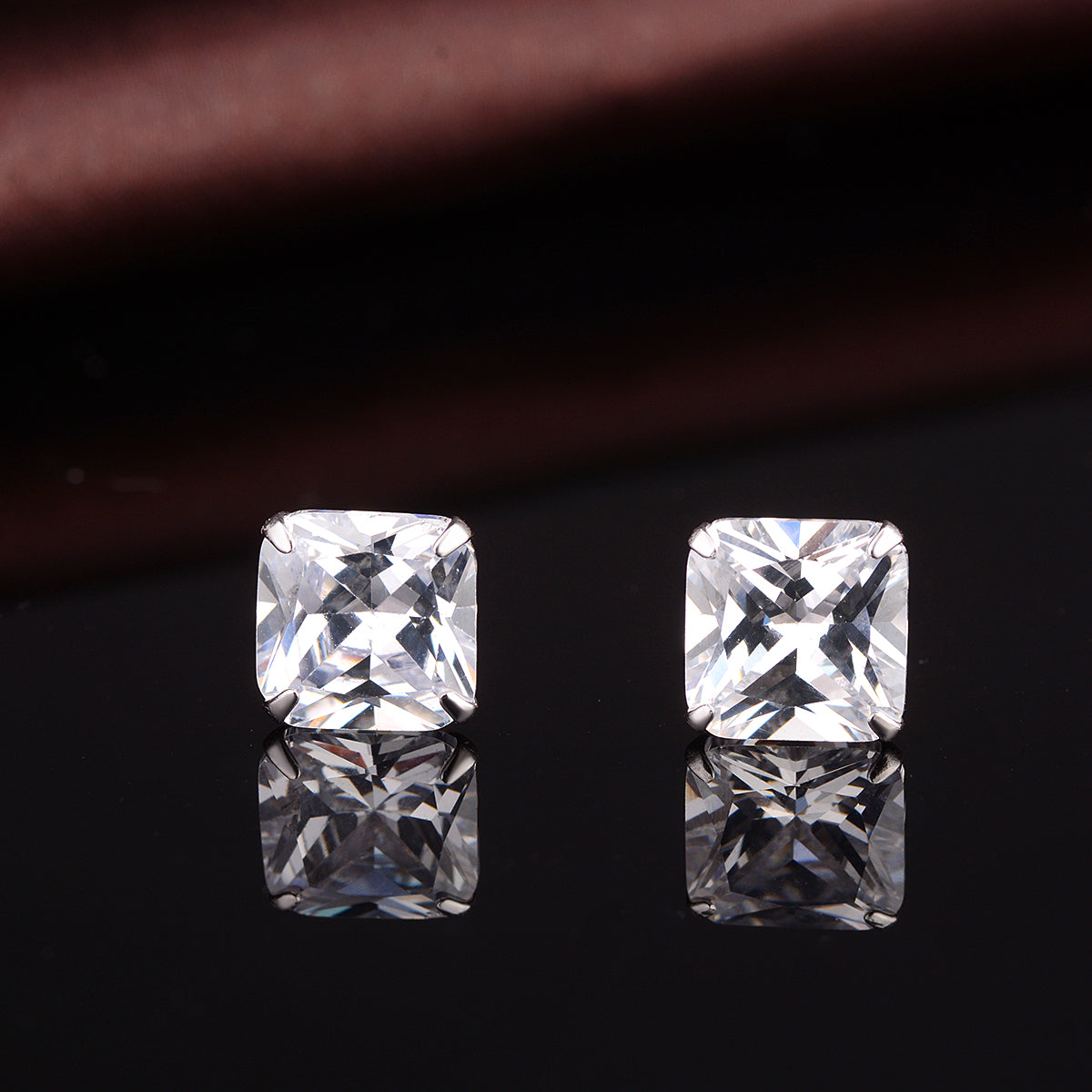 Silver 3.00 CTTW Square Stud Earring - Gallery 6