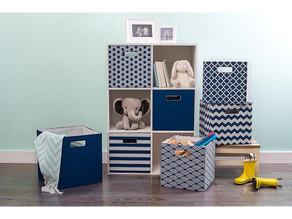 DII Collapsible Hard Sided Bin, Waves, Blue, Large