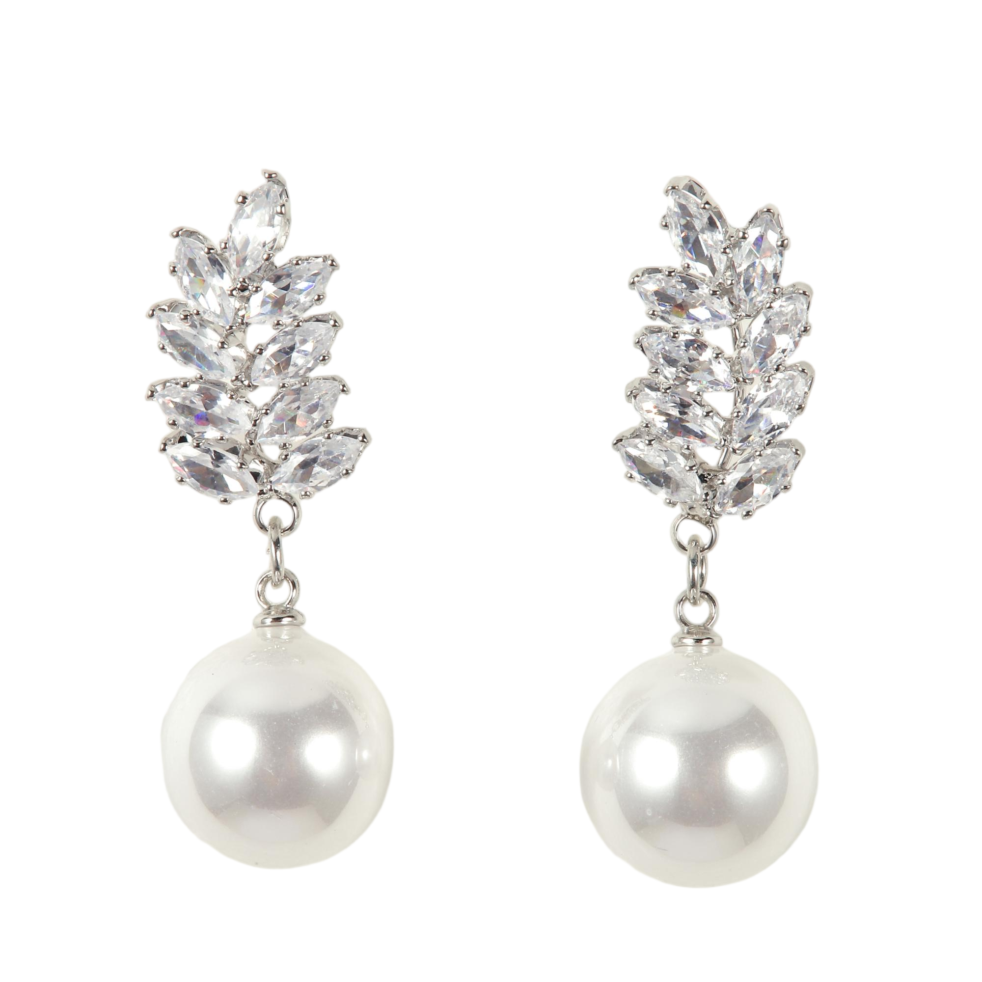 S/S Silver Tone Drop Earrings with Cubic Zirconia and Pearl - Gallery 5