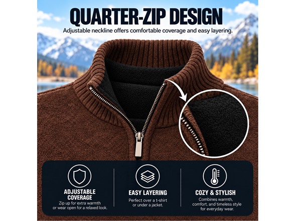 Mens Fleece Quarter Zip Knit Sweaters