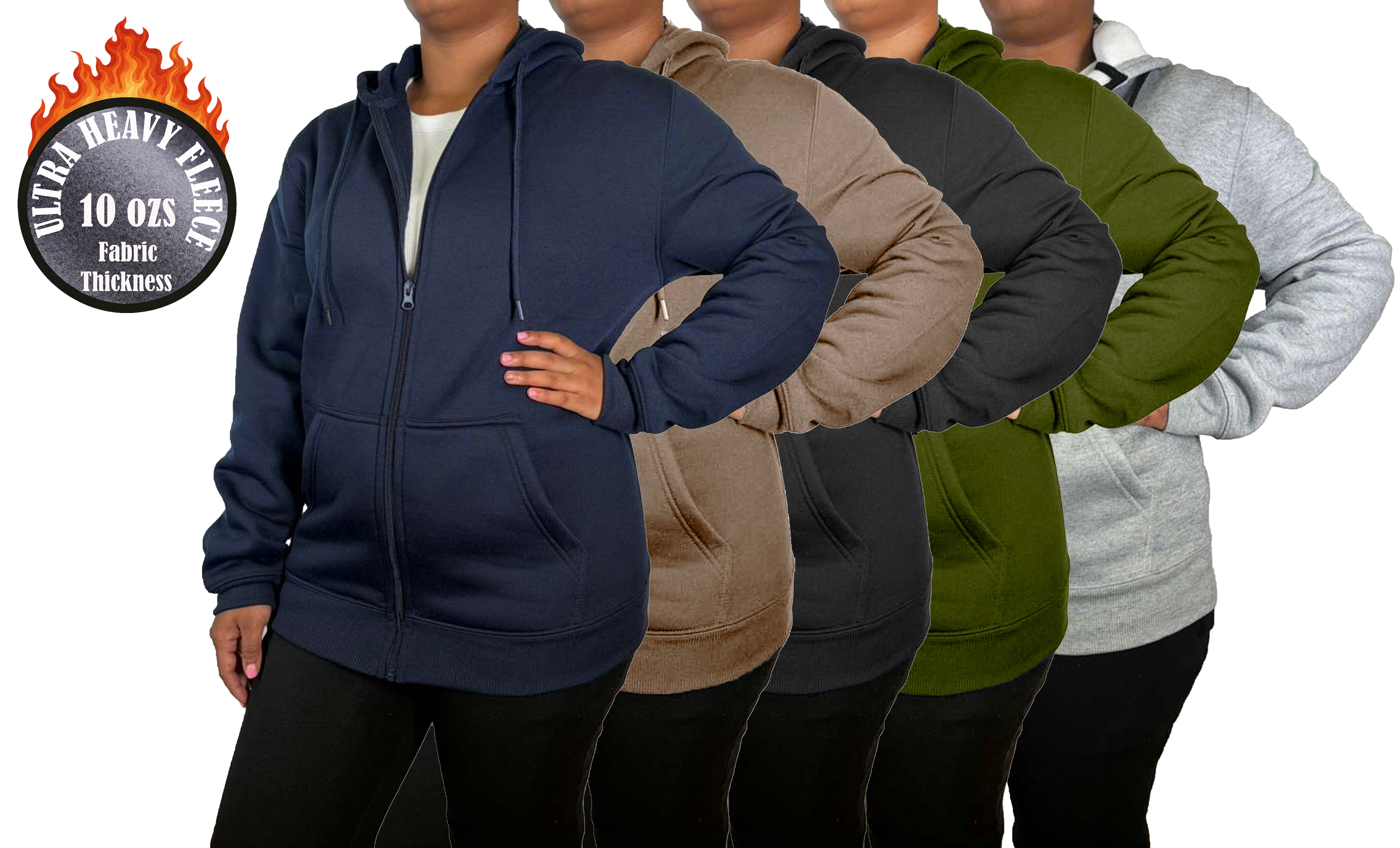 3Pk Womens Heavyweight Fleece-Lined Full Zip Hoodie - Gallery 7