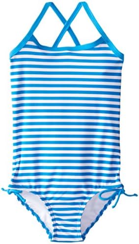 Kanu Surf Girls' Layla Beach Sport Banded 1 Piece Swimsuit, Bali Blue Stripe, 5