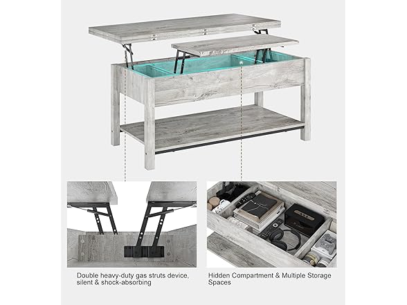 FABATO 4-in-1 Lift Top Coffee Table Grey