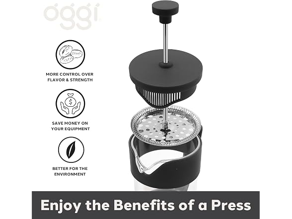 Oggi Borosilicate Glass French Press Coffee Maker - 34oz