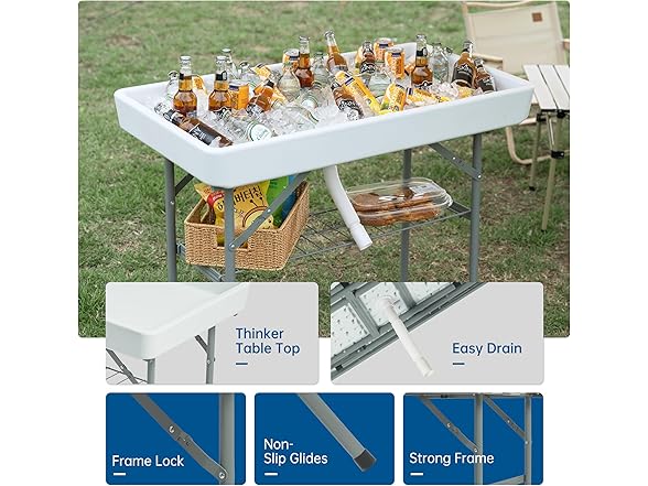 Winlice Outdoor Ice Cooler Folding Table, Portable Cooler Table with Removable Matching Skirt, Chill Table for Party BBQ Camping Wedding White (Open Box)