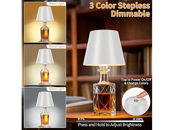 White Shade Wireless Bottle Lamp