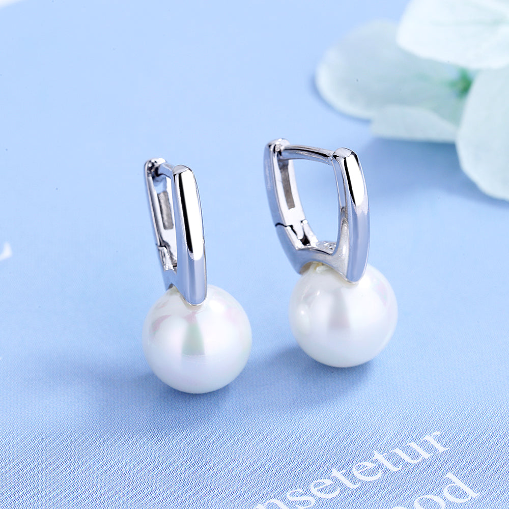 Silver Cultured Pearl Huggie Earring - Gallery 6