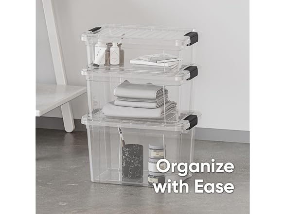 Superio Clear Storage Boxes with Lid, 3 Pack