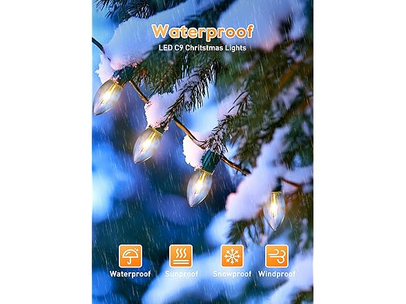 Brightown Vintage C9 LED Christmas Lights Outdoor, 100ft