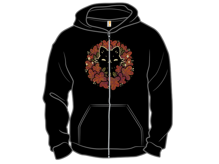 Cute Black Cat in Autumn Wreath