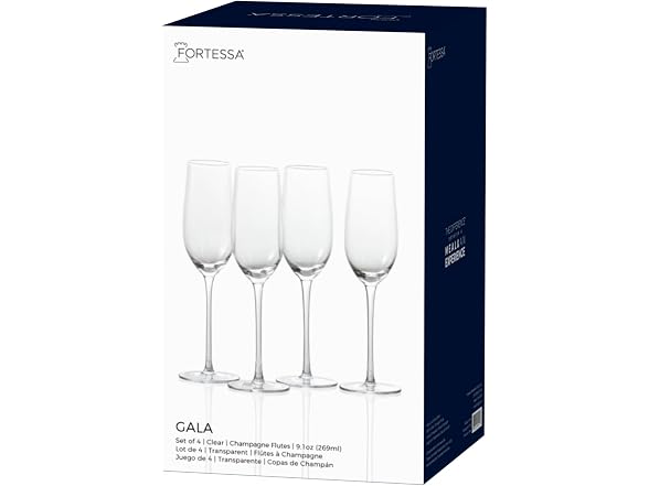 Fortessa Gala Glass, 9 Ounce Champagne Flute (Set of 4), Clear