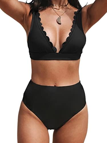 CUPSHE Two Piece Scallop Top Swimsuit
