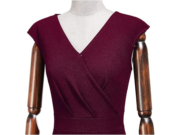 Miusol Women (XL) Elegant V Neck Dress A-burgundy