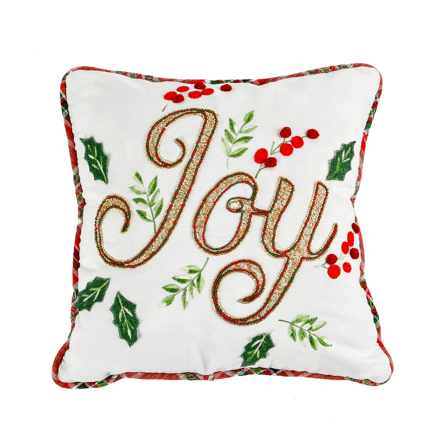 National Tree Company 18"x18" Joy Embroidered Plaid Back - Gallery 2