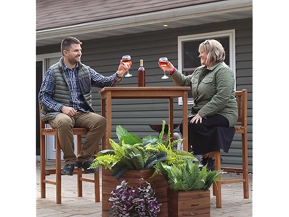 Sunnydaze 2-Person Solid Teak Wood Square Table