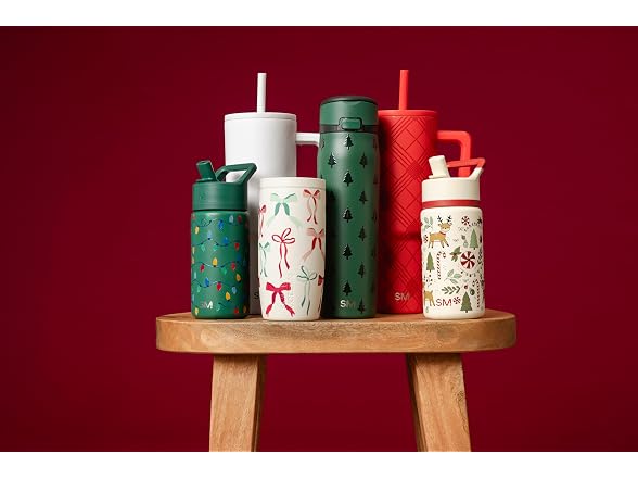 Simple Modern Christmas Water Bottle with Straw & Handle | 24oz | Trees