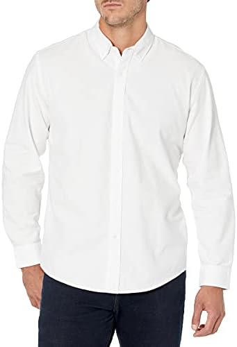 Amazon Essentials Men's Long-Sleeve Regular-Fit Stretch Oxford Shirt (Available in Big & Tall), White, X-Small