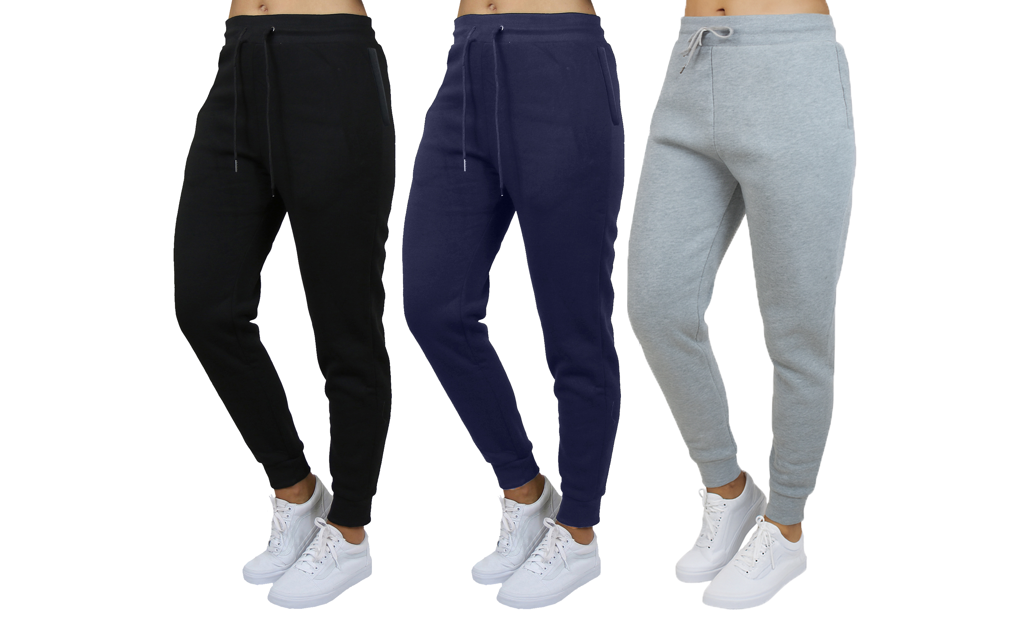 3Pk Womens Loose Fit Fleece Zip Joggers - Gallery 21