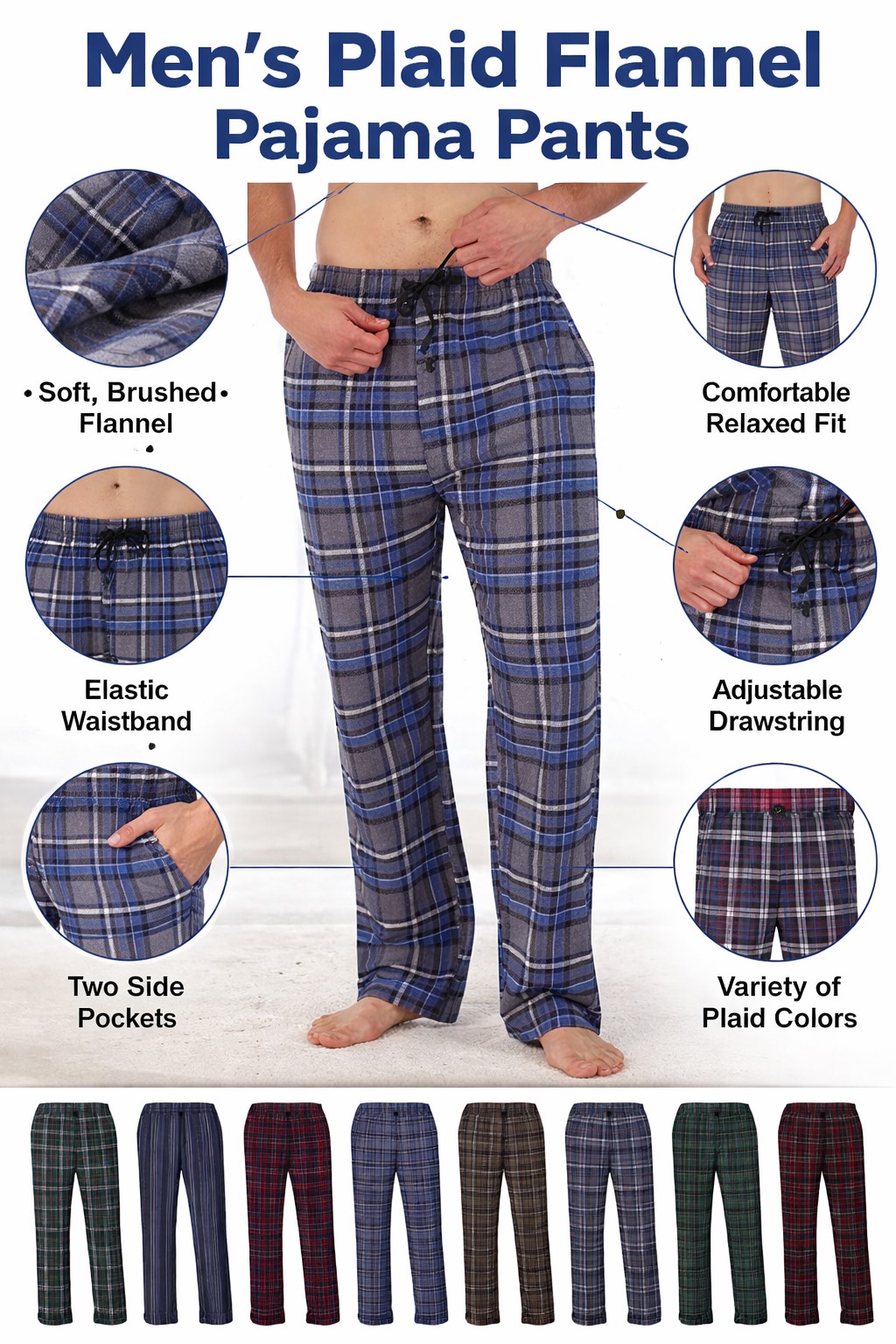 (4PK) Men's Cotton Flannel Pajama Pants - Gallery 5