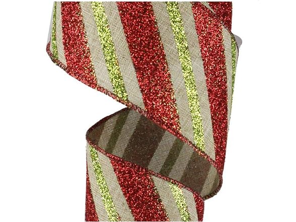 Craig Bachman Diagonal Glitter Stripe Wired Edge Ribbon
