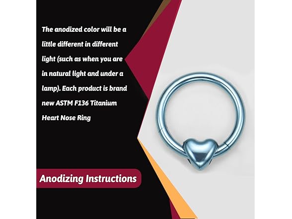 G23 Titanium Heart Nose Ring Ice Blue