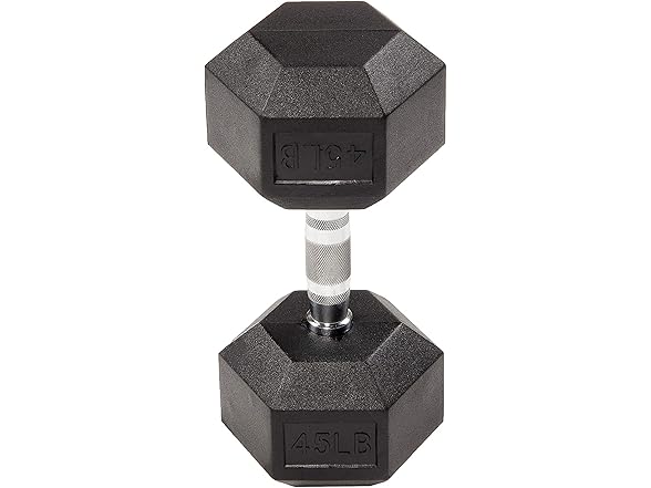 Fitvids Rubber Hex Dumbbell, 45LB Single