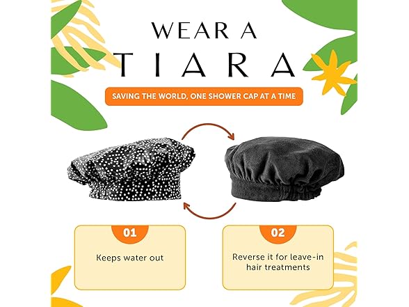 TIARA Luxury Shower Cap for Women Reusable Waterproof