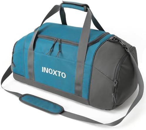 Sports Gym Bag,INOXTO Travel Duffel Bag with Dry Wet Pocket And Shoe CompartmentFor Women and Men,40L/55L Fitness Waterproof Weekender Bag For Swim Sports Travel Working Out (Blue White, 55L)