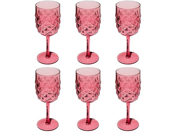 Abode Homewares Diamond Cut Acrylic Wine Glass - Pink - 15.6 oz - Set of 6