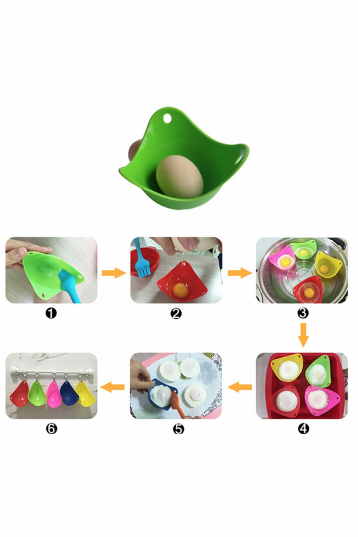 6pk Silicone Egg Poaching Cups Set - Gallery 8