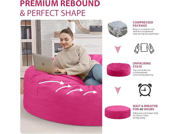 SIMFLAG 7ft Memory Foam Bean Bag - Pink