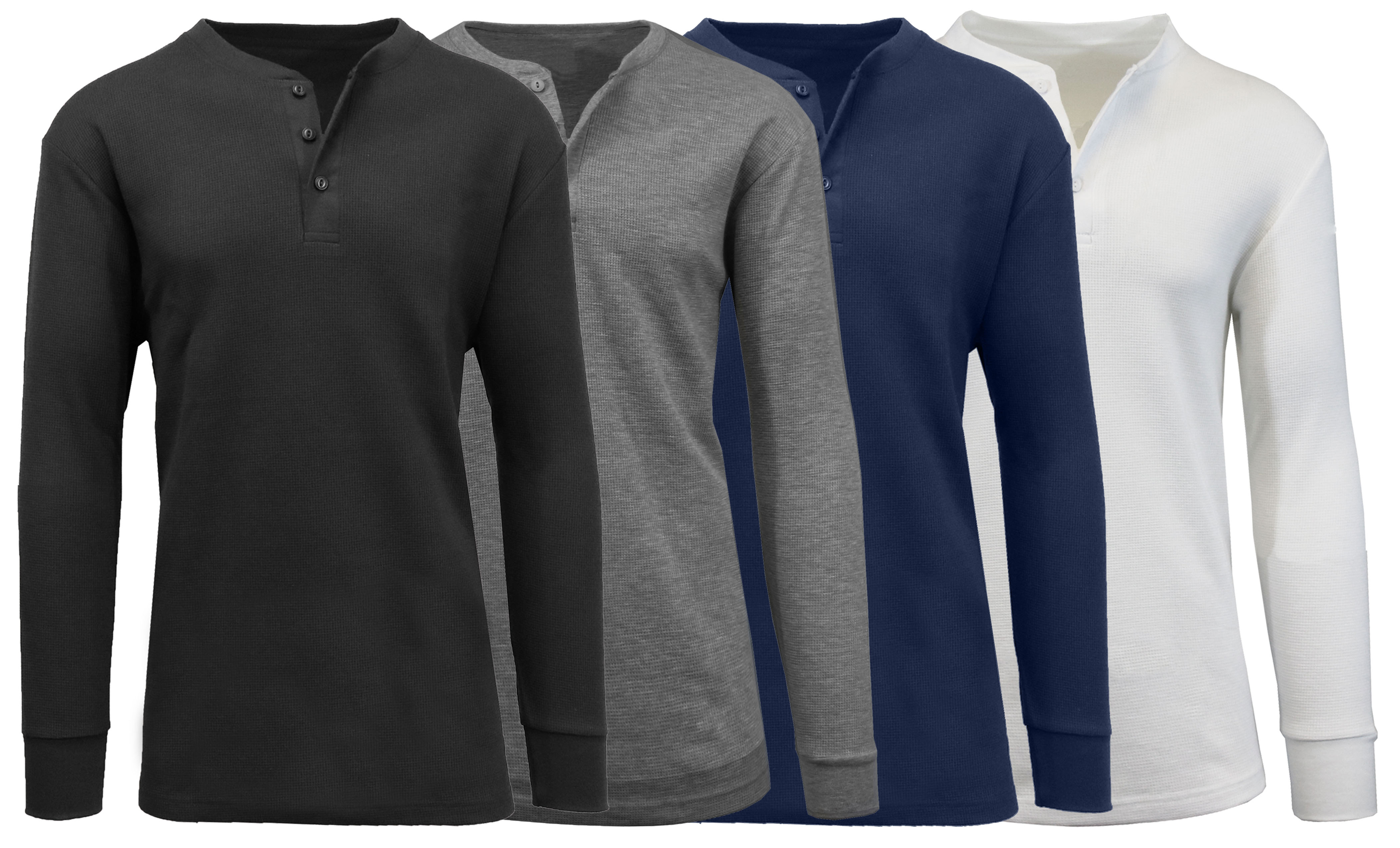 4Pk Mens Waffle-Knit Henley Thermal - Gallery 12