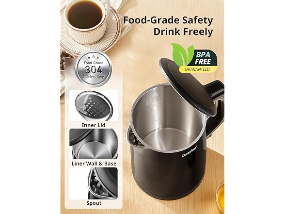 COMFEE' Stainless Steel Electric Kettle 1.5L, Black