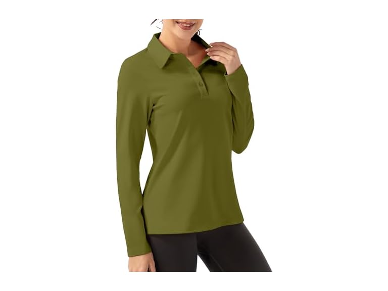 Fkeep Women Long Sleeve Polo Shirt Golf Sport Top - Gallery 32