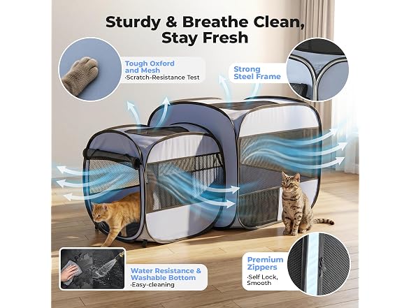 EighteenTek® 2-in-1 Portable Cat Playpen(End - Gallery 2