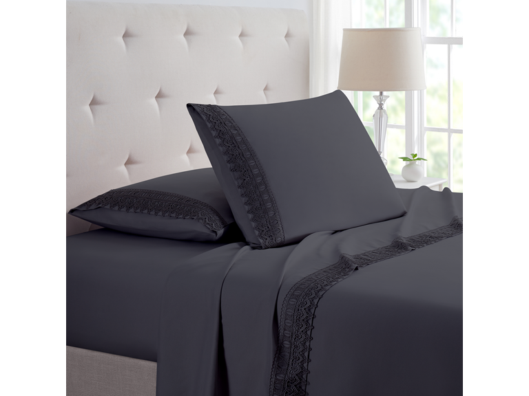 Bamboo Comfort Lace Crochet Embroidery 4 Piece Sheet Set