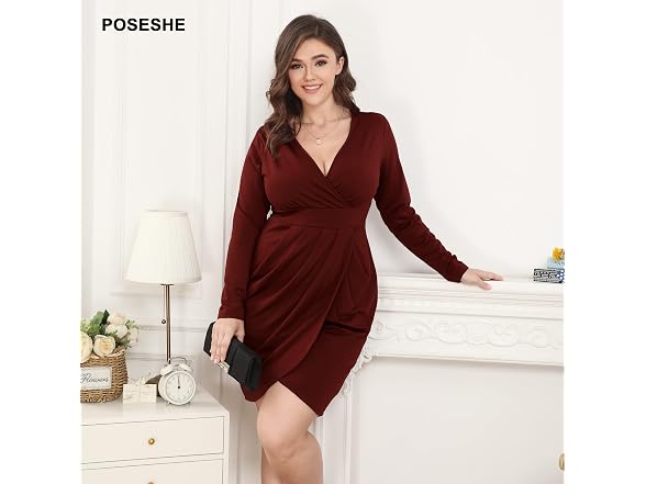 Poseshe Women (4XL) Dresses V Neck Dress V Dress