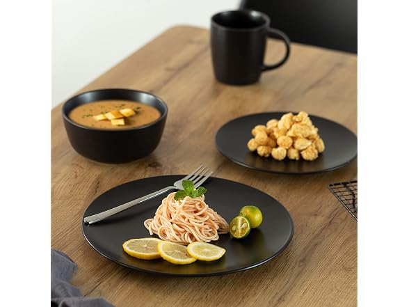 64-Pc Modern Dinnerware Set for 16, Black