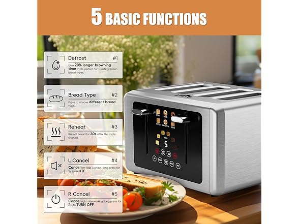 WUNLY 4 Slice Toaster with Touchscreen
