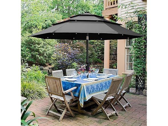 ABCCANOPY Solar Led Patio Umbrellas 3-Tiers 11FT (Dark Gray)