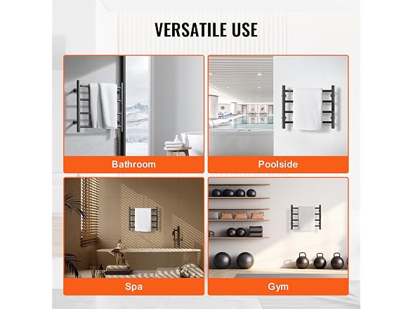 VEVOR 4 Bars Towel Warmer Rack, Wall