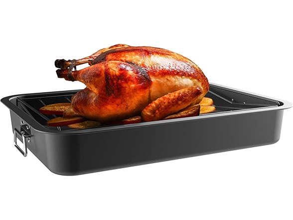Classic Cuisine Roasting Pan with Angled Rack-Nonstick