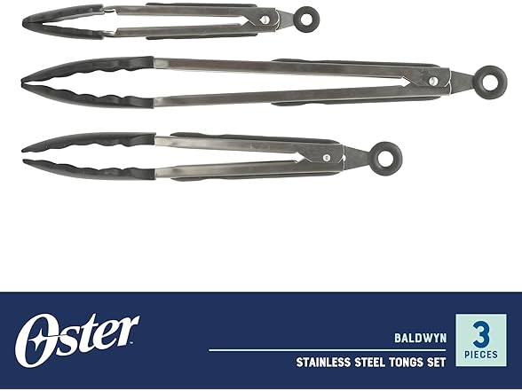 Oster 3-Piece Kitchen Tongs Set – 12", 9", 7"