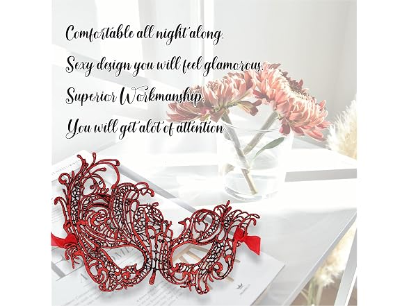 Red Masquerade Mask For Women - Swan Lace