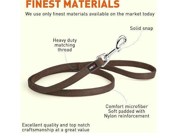 Dogline Comfort Microfiber Flat Leash for Dogs, Brown