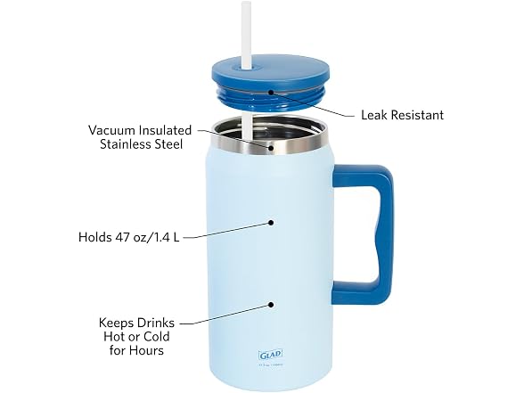 Glad Pioneer Stainless Steel Tumbler 47oz, Blue